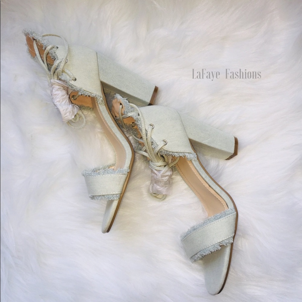 Light Blue Denim Frayed Garden Lace-up Sandal